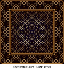 Festive Colorful Geometric Pattern. Vector Illustration. For Print Bandanna, Tablecloth, Fabric Print, Fashion. Black bronze color.