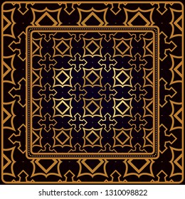 Festive Colorful Geometric Pattern. Vector Illustration. For Print Bandanna, Tablecloth, Fabric Print, Fashion. Black bronze color.