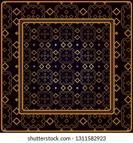 Festive Colorful Geometric Pattern. Vector Illustration. For Print Bandanna, Tablecloth, Fabric Print, Fashion. Black bronze color.