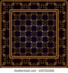 Festive Colorful Geometric Pattern. Vector Illustration. For Print Bandanna, Tablecloth, Fabric Print, Fashion. Black bronze color.