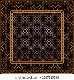 Festive Colorful Geometric Pattern. Vector Illustration. For Print Bandanna, Tablecloth, Fabric Print, Fashion. Black bronze color.