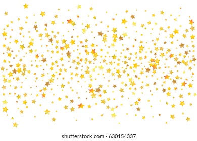 Festive colorful golden star confetti background. Vector illustration for decoration of holidays, postcards, posters, websites, carnivals, birthday and children's parties.