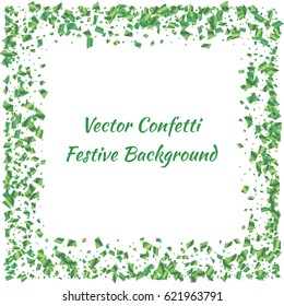 Festive colorful green rectangle confetti background. Vector illustration for decoration of holidays, postcards, posters, websites, carnivals, birthday and children's parties.