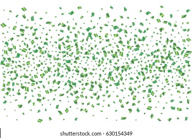 Festive colorful green rectangle confetti background. Vector illustration for decoration of holidays, postcards, posters, websites, carnivals, birthday and children's parties.