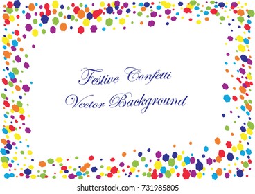 Festive colorful hexagon confetti background. Twisted  vector texture for holidays, postcards, posters, websites, carnivals, birthday and children's parties. Cover mock-up. New year, Christmas theme