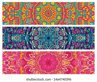 Festive colorful ornamental tribal style vector ethnic bohemia fantasy abstract banner set