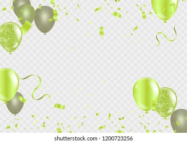 Festive colorful Party shiny banners with air balloons and serpentine. illustration