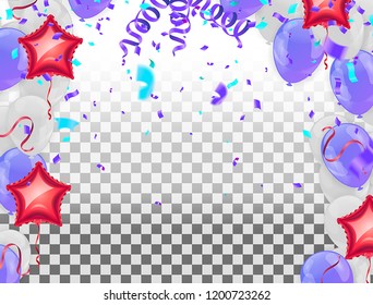 Festive colorful Party shiny banners with air balloons and serpentine. illustration