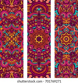 Festive colorful psychedelic fancy ornamental floral vector ethnic banner set