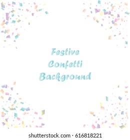 Festive colorful rectangle confetti background. Vector illustration for decoration of holidays, postcards, posters, websites, carnivals, birthday and children's parties.