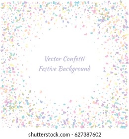 Festive colorful rectangle confetti background. Vector illustration for decoration of holidays, postcards, posters, websites, carnivals, birthday and children's parties.