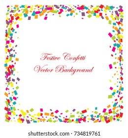 Festive colorful rectangle confetti background. Twisted  vector texture for holidays, postcards, posters, websites, carnivals, birthday and children's parties. Cover mock-up. New year, Christmas theme