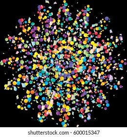 Festive colorful rectangle and round confetti background. Vector illustration for decoration of holidays, postcards, posters, websites, carnivals, birthday and children's parties.