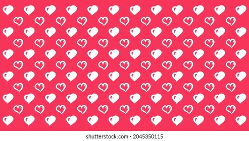 Festive colorful red decorative pattern, background with white hearts for the holiday of Valentine's Day.
