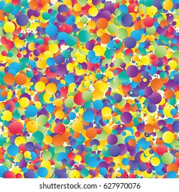 Festive colorful round confetti background. Vector illustration for decoration of holidays, postcards, posters, websites, carnivals, birthday and children's parties.