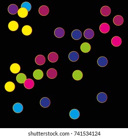 Festive colorful round confetti background. Vector illustration for decoration of holidays, postcards, posters, websites, birthday and children's parties.