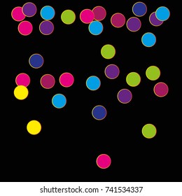 Festive colorful round confetti background. Vector illustration for decoration of holidays, postcards, posters, websites, birthday and children's parties.