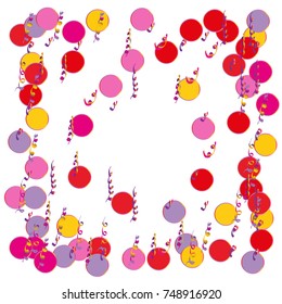 Festive colorful round confetti background. Vector illustration for decoration of holidays, postcards, posters, websites, carnivals, birthday and children's parties. White background