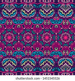 Festive colorful seamless vector Bright mandala art pattern psychedelic doodle