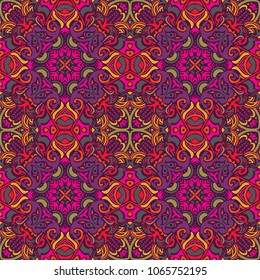Festive Colorful seamless vector pattern ornamental. Geometric print