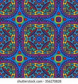 Festive Colorful seamless vector pattern ornamental. Geometric print. Grunge hand drawn doodle graphic