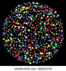 Festive colorful square confetti background. Vector illustration for decoration of holidays, postcards, posters, websites, carnivals, birthday and children's parties.