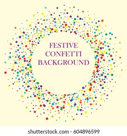 Festive colorful square confetti background. Vector illustration for decoration of holidays, postcards, posters, websites, carnivals, birthday and children's parties.
