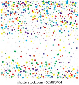 Festive colorful square confetti background. Vector illustration for decoration of holidays, postcards, posters, websites, carnivals, birthday and children's parties.
