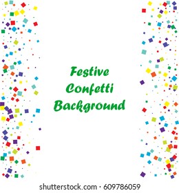 Festive colorful square confetti background. Vector illustration for decoration of holidays, postcards, posters, websites, carnivals, birthday and children's parties.