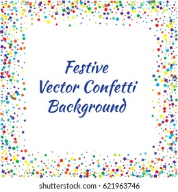 Festive colorful square confetti background. Vector illustration for decoration of holidays, postcards, posters, websites, carnivals, birthday and children's parties.