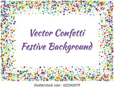 Festive colorful square confetti background. Vector illustration for decoration of holidays, postcards, posters, websites, carnivals, birthday and children's parties.