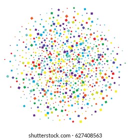 Festive colorful square confetti background. Vector illustration for decoration of holidays, postcards, posters, websites, carnivals, birthday and children's parties.