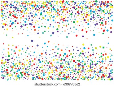 Festive colorful square confetti background. Vector illustration for decoration of holidays, postcards, posters, websites, carnivals, birthday and children's parties.
