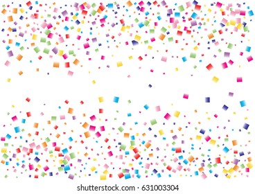 Festive colorful square confetti background. Vector illustration for decoration of holidays, postcards, posters, websites, carnivals, birthday and children's parties.