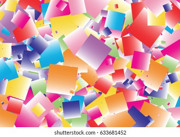 Festive colorful square confetti background. Rectangle vector texture for holidays, postcards, posters, websites, carnivals, birthday and children's parties. Cover mock-up.