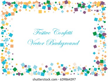 Festive colorful square confetti background. Rectangle frame vector frame texture for holidays, postcards, posters, websites, carnivals, birthday and children's parties. Cover mock-up.