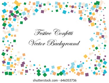 Festive colorful square confetti background. Ellipse frame vector frame texture for holidays, postcards, posters, websites, carnivals, birthday and children's parties. Cover mock-up.