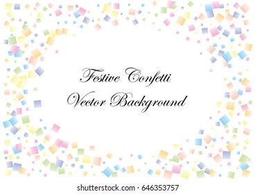 Festive colorful square confetti background. Ellipse frame vector frame texture for holidays, postcards, posters, websites, carnivals, birthday and children's parties. Cover mock-up.