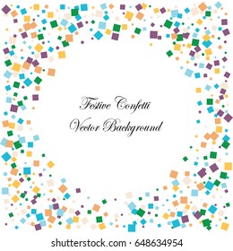 Festive colorful square confetti background. Square frame vector frame texture for holidays, postcards, posters, websites, carnivals, birthday and children's parties. Cover mock-up.