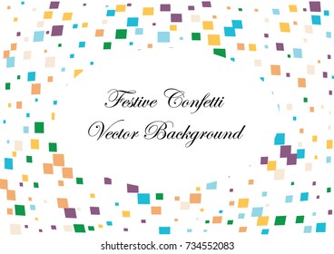 Festive colorful square confetti background. Twisted  vector texture for holidays, postcards, posters, websites, carnivals, birthday and children's parties. Cover mock-up. New year, Christmas theme