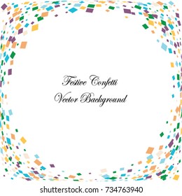 Festive colorful square confetti background. Twisted  vector texture for holidays, postcards, posters, websites, carnivals, birthday and children's parties. Cover mock-up. New year, Christmas theme