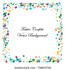 Festive colorful square confetti background. Twisted  vector texture for holidays, postcards, posters, websites, carnivals, birthday and children's parties. Cover mock-up. New year, Christmas theme