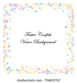 Festive colorful square confetti background. Twisted  vector texture for holidays, postcards, posters, websites, carnivals, birthday and children's parties. Cover mock-up. New year, Christmas theme