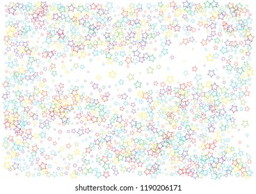 Festive colorful star confetti background. Abstract frame confetti texture for holiday, postcard, poster, website, carnivals, birthday and children's parties. Cover confetti mock-up. Wedding card