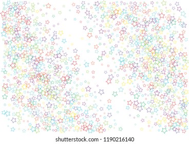 Festive colorful star confetti background. Abstract frame confetti texture for holiday, postcard, poster, website, carnivals, birthday and children's parties. Cover confetti mock-up. Wedding card