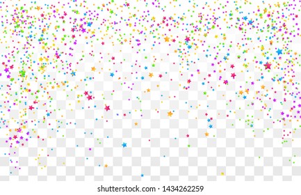 Festive colorful star confetti background. Ecstatic vector illustration. Rectangle vector texture for holidays, postcards, posters, websites, carnivals, birthday and children's parties.
