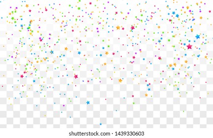 Festive colorful star confetti background. Ecstatic vector illustration. Rectangle vector texture for holidays, postcards, posters, websites, carnivals, birthday and children's parties.