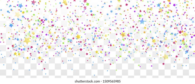 Festive colorful star confetti background. Ecstatic vector illustration. Rectangle vector texture for holidays, postcards, posters, websites, carnivals, birthday and children's parties.