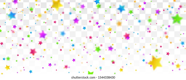 Festive colorful star confetti background. Ecstatic vector illustration. Rectangle vector texture for holidays, postcards, posters, websites, carnivals, birthday and children's parties.