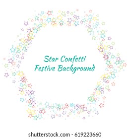 Festive colorful star confetti background. Vector illustration for decoration of holidays, postcards, posters, websites, carnivals, birthday and children's parties.